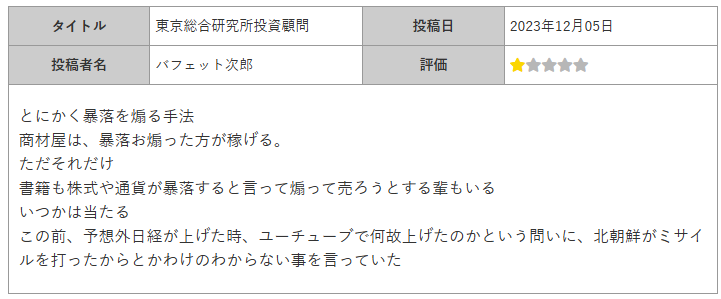 暴落を煽る手法だという口コミ